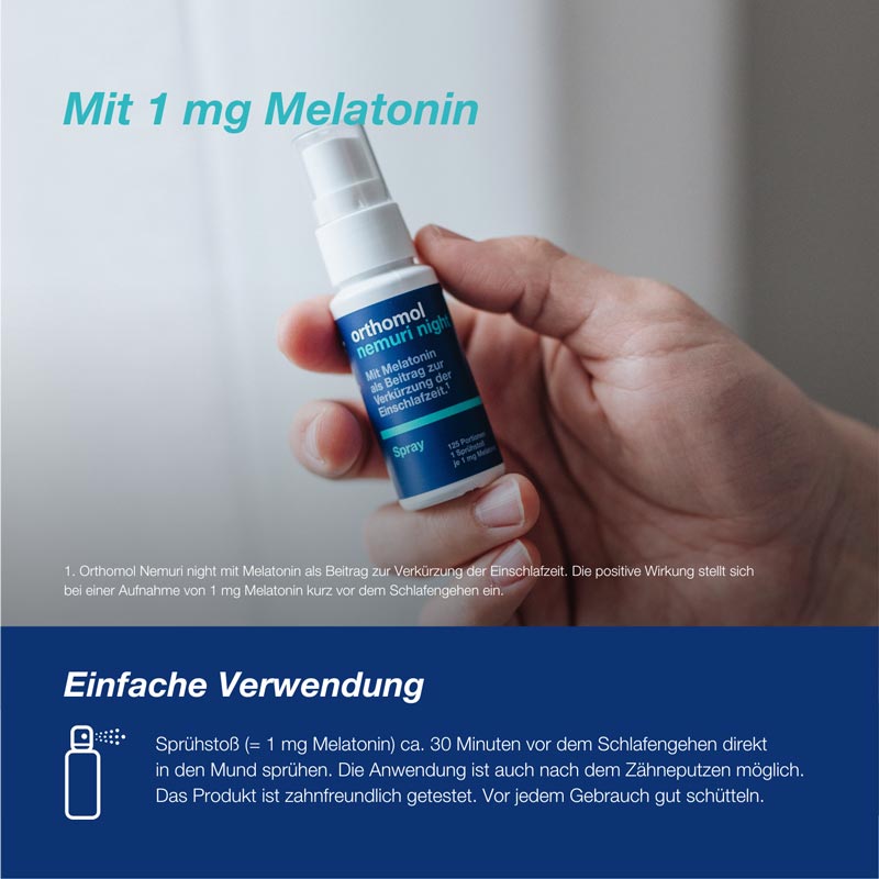 orthomol nemuri night - Einschlafspray mit Melatonin und Hopfen-Extrakt - Spray à 120 Sprühstöße