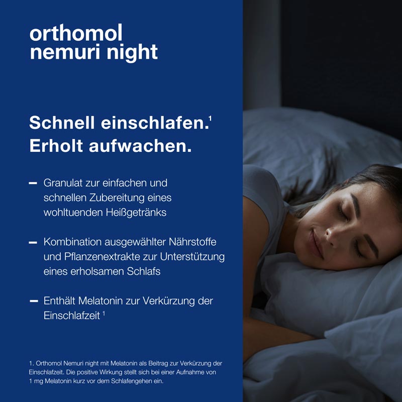 orthomol nemuri night - Heißgetränk mit Melatonin und Hopfen-Extrakt - Granulat