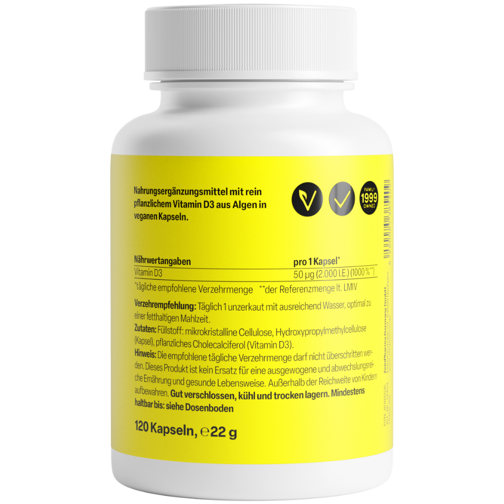 Zein Pharma Veganes Vitamin D3 2.000 I.E. 120 St Kapseln