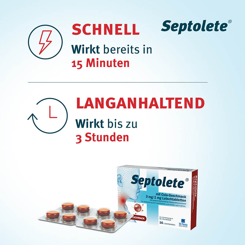 Septolete mit Cola-Geschmack 3mg/1mg 16 St Lutschtabletten