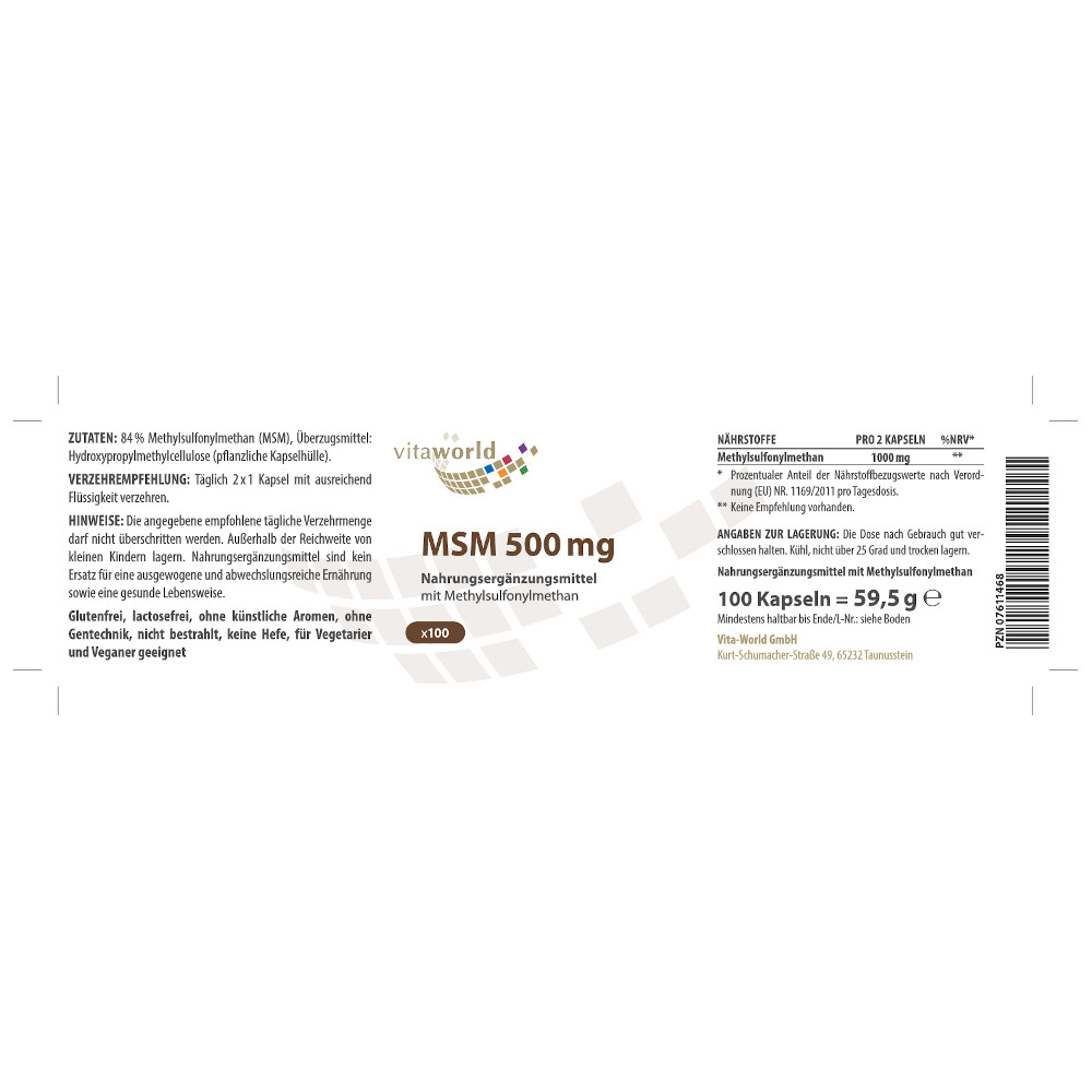 Vitaworld MSM 500mg 100 St Kapseln