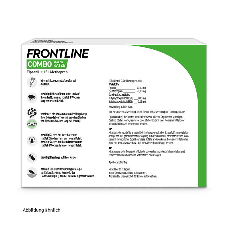 FRONTLINE COMBO KATZE 6 St. Kombischutz für Tier & Heim gegen Zecken, Flöhe & Haarlinge bei Katzen