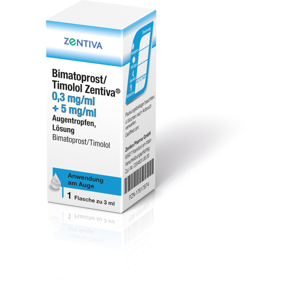 Bimatopost/Timolol Zentiva 0,3 mg/ml + 5 mg/ml Augentropfen, Lösung 1X3 ml Augentropfen