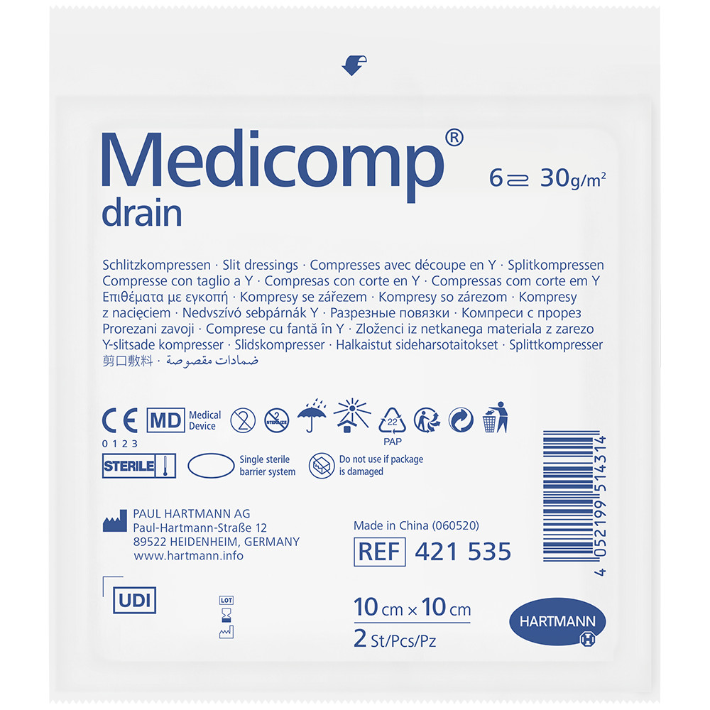 Medicomp drain Schlitzkompressen 10x10 cm 25X2 St Kompressen