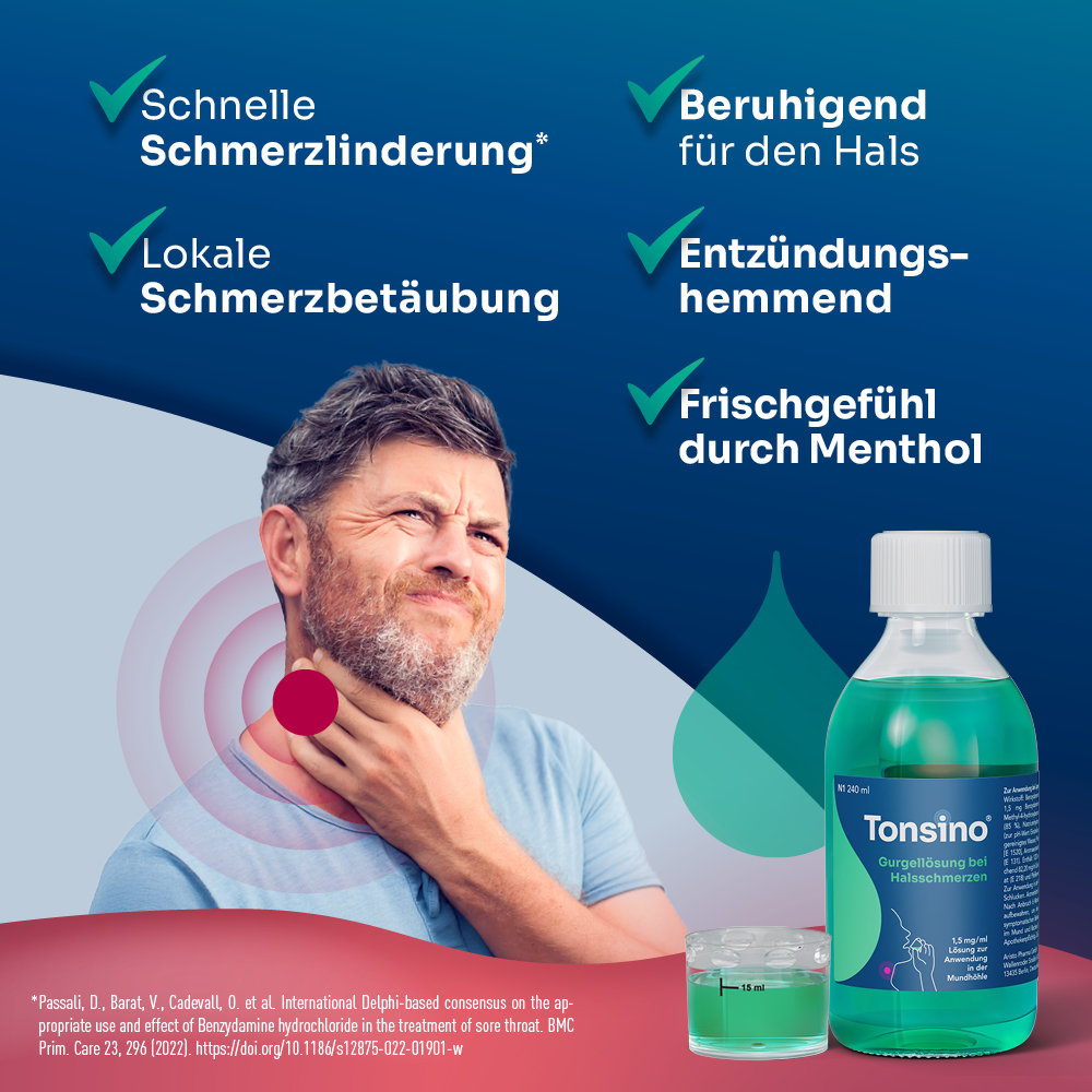 Tonsino Gurgellösung bei Halsschmerzen 240 ml Lösung
