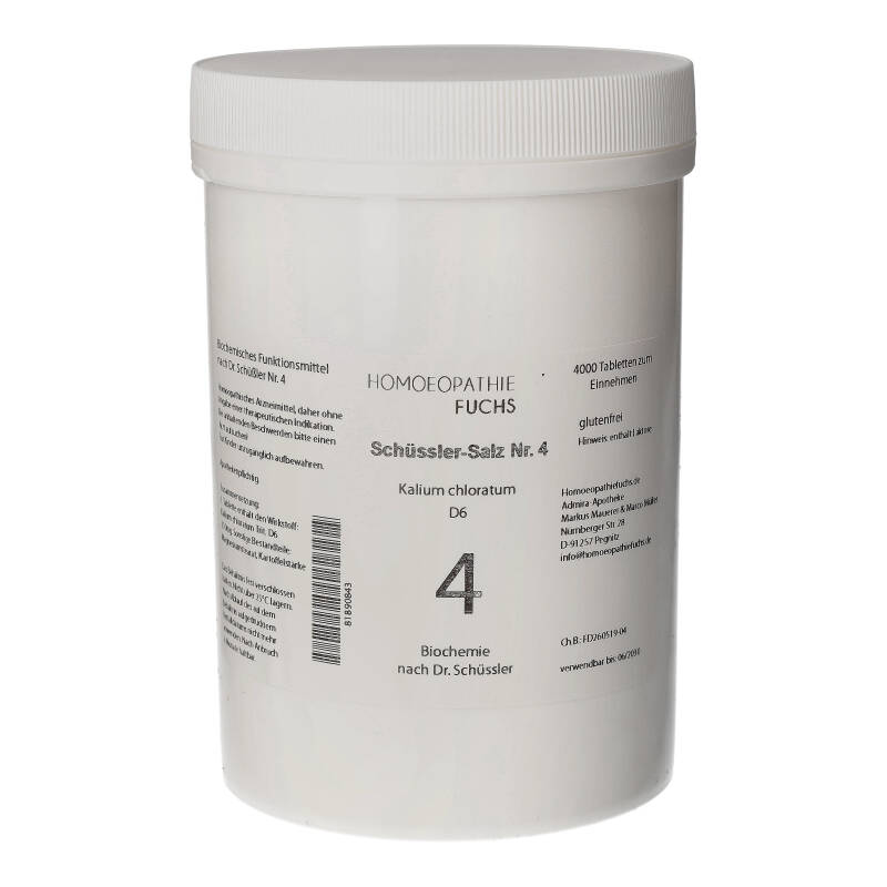 HOMOEOPATHIEFUCHS Schüssler-Salz Nummer 4 Kalium chloratum D6 Biochmie 4000 St Tabletten