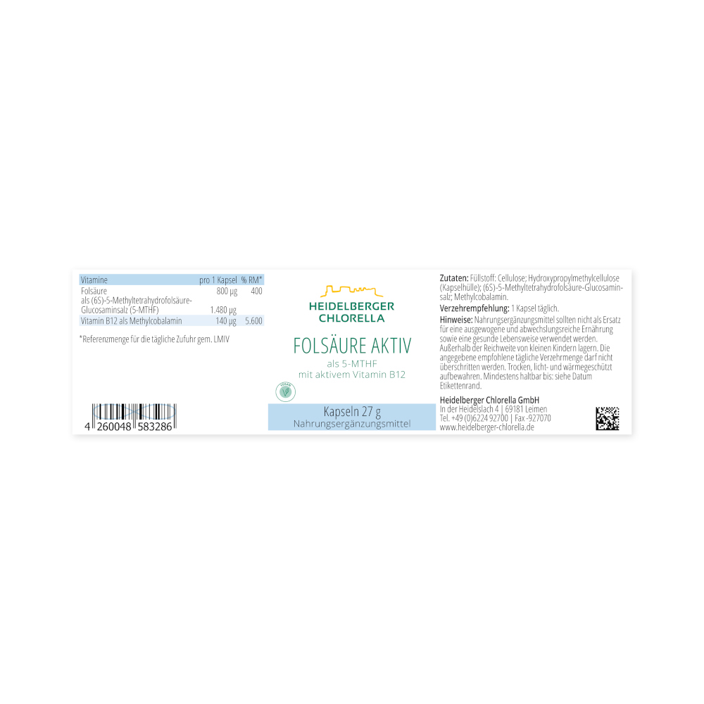 Folsäure Aktiv + Vitamin B12 Aktiv  60 St Kapseln