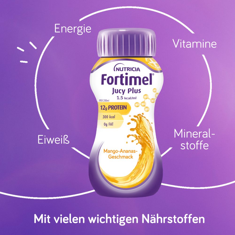 Fortimel Jucy Plus Mango-Ananas-Geschmack 4X200 ml Flüssigkeit