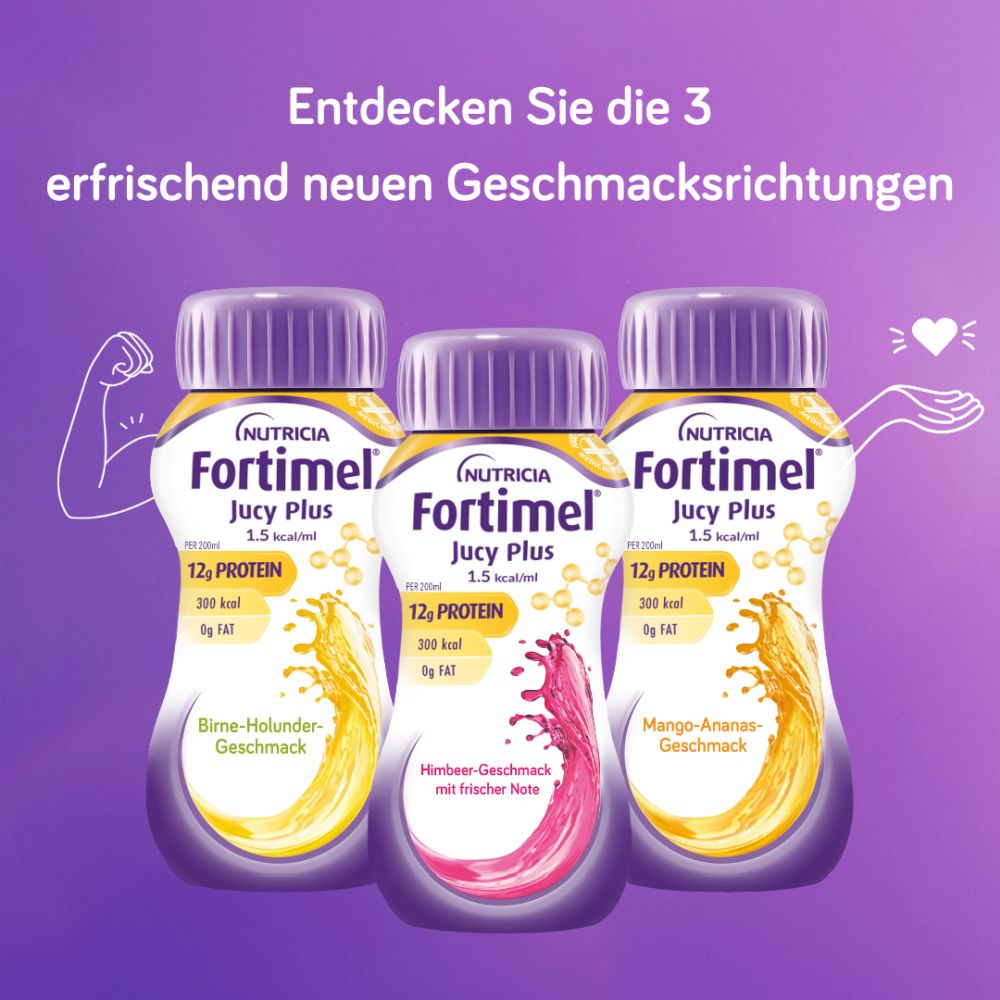 Fortimel Jucy Plus Birne-Holunder-Geschmack 4X200 ml Flüssigkeit