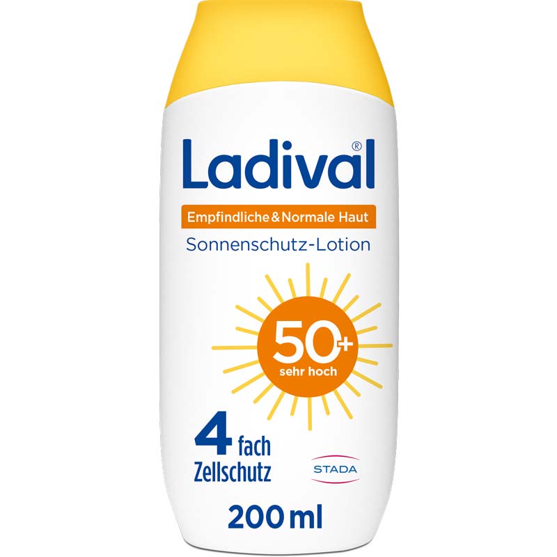 Ladvial Empfindliche & Normale Haut Sonnenschutz-Lotion LSF 50+: Sonnencreme für den Körper, spendet Feuchtigkeit, wasserfest, mit 4-fach Zellschutz, 200ml