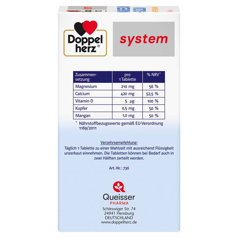 Doppelherz system MAGNESIUM +CALCIUM + KUPFER UND MANGAN 60 St Tabletten