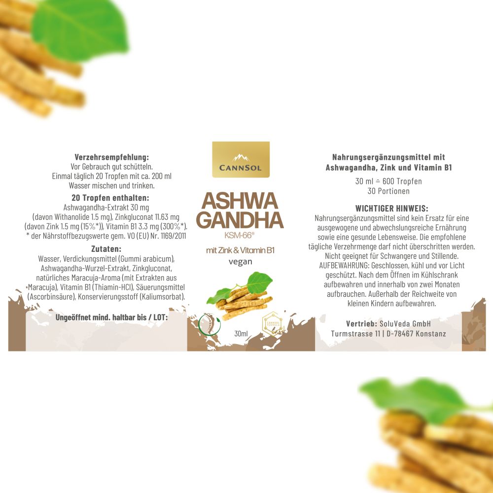 CANNSOL ASHWAGANDHA mit Zink & Vitamin B1 30 ml Tropfen zum Einnehmen