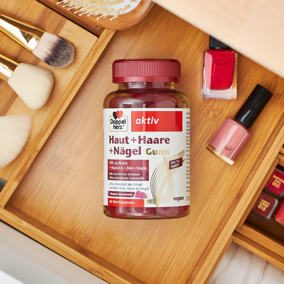 Doppelherz aktiv Haut + Haare + Nägel Gums Himbeergeschmack 60 St Kaudragees