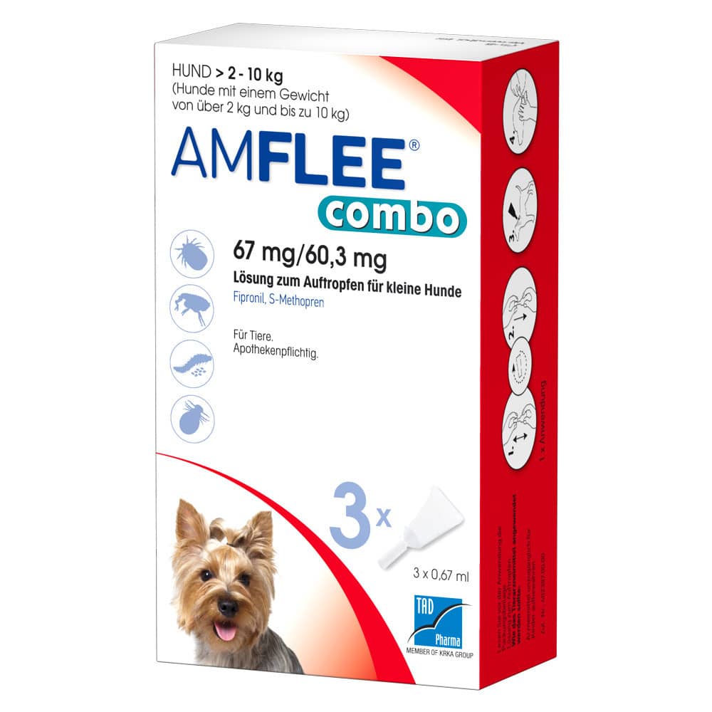 Amflee combo 67mg Lösung zum Auftropfen für kleine Hunde 2-10 kg 3 St Lösung