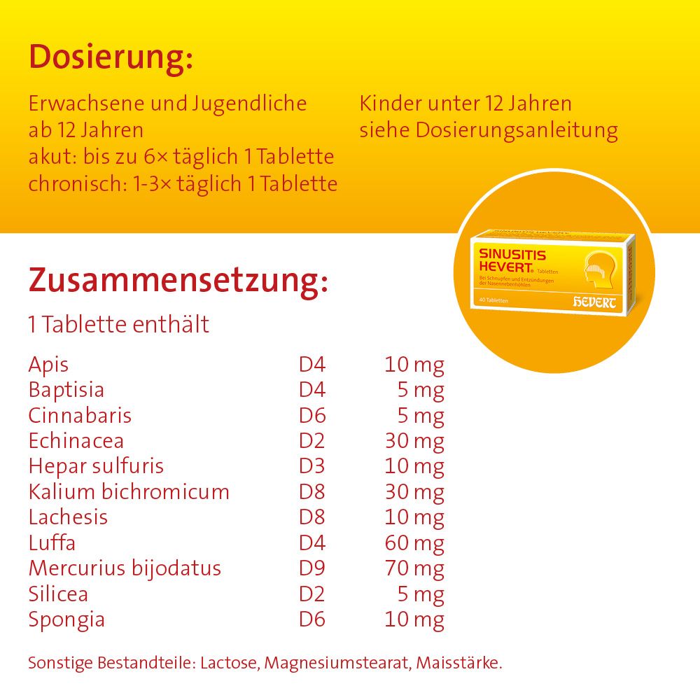 SINUSITIS HEVERT - Bei Schnupfen und Entzündungen der Nasennebenhöhlen 300 St Tabletten