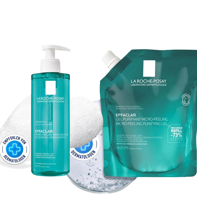 LA ROCHE-POSAY Effaclar Mikro-Peeling Reinigungsgel + Nachfüllpack Set 1 St Sparset