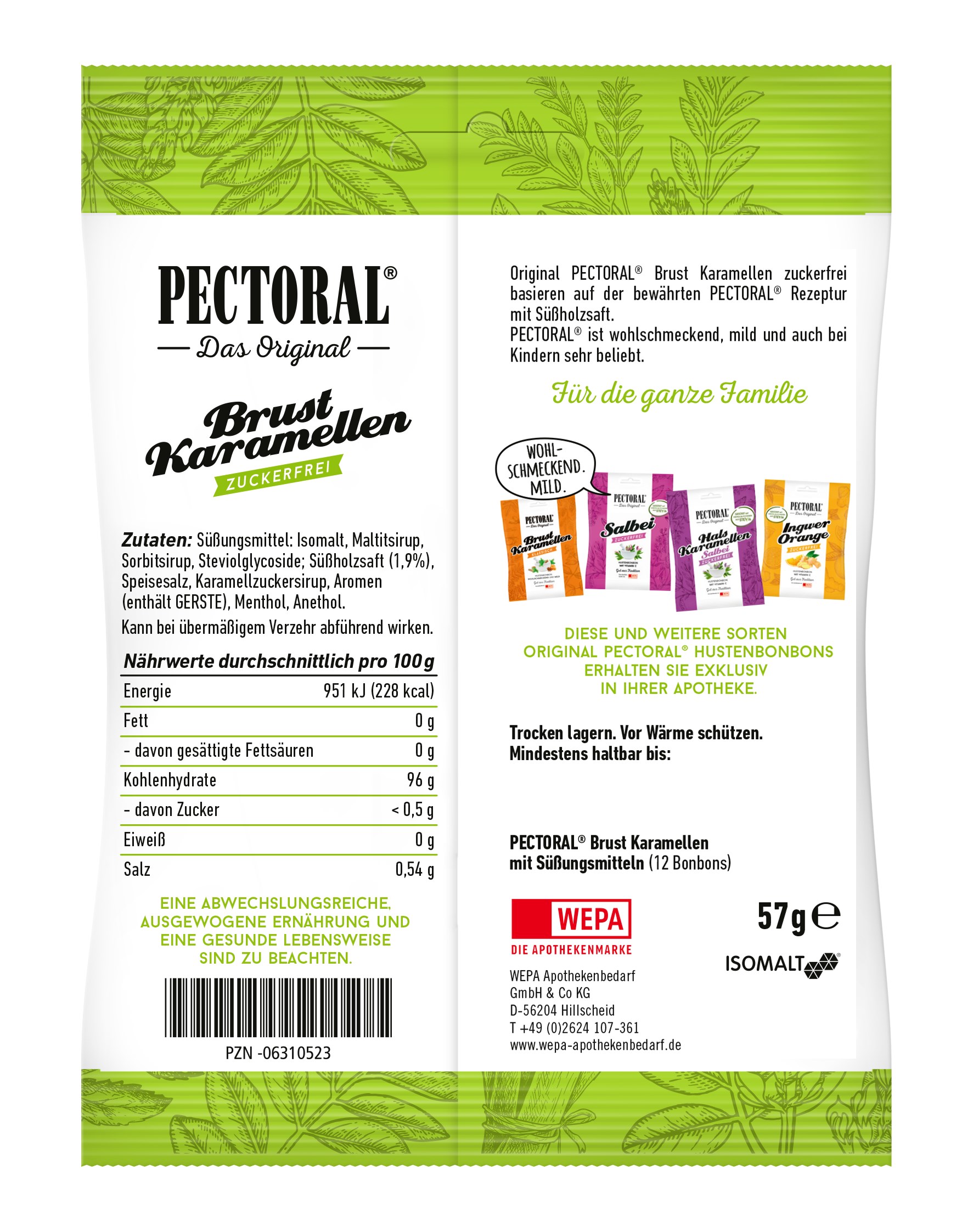 PECTORAL Brustkaramellen zuckerfrei Beutel 60 g Bonbons