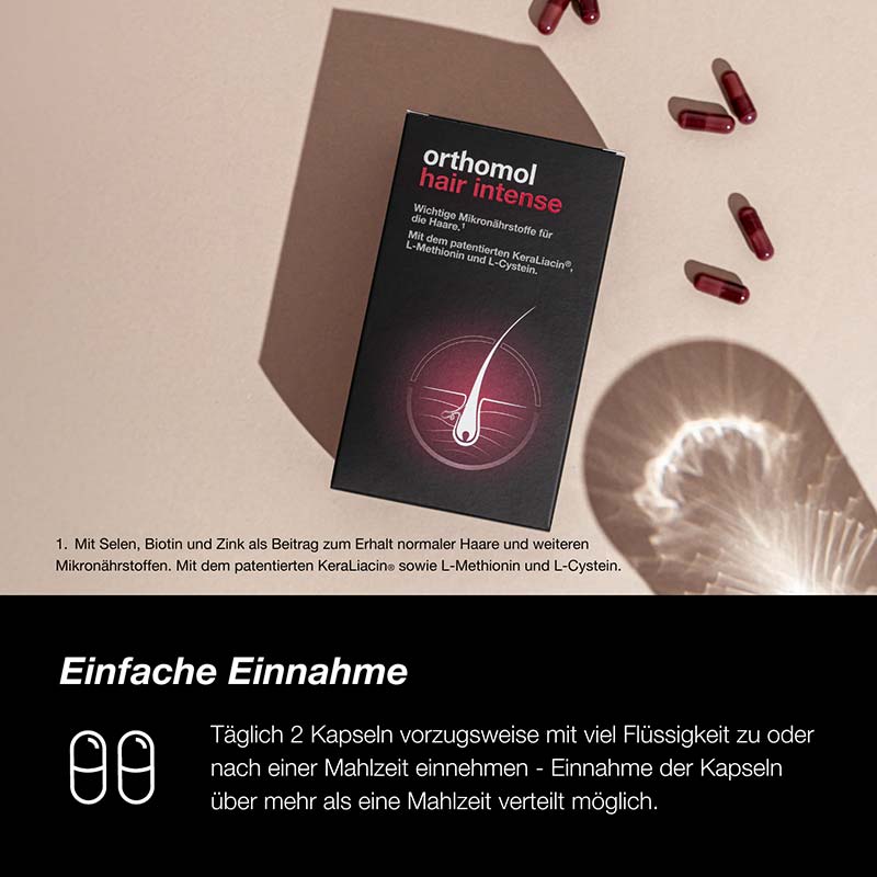 orthomol hair intense - Mikronährstoffe mit Biotin, Kupfer, Zink und dem patentierten KeraLiacin - Kapseln