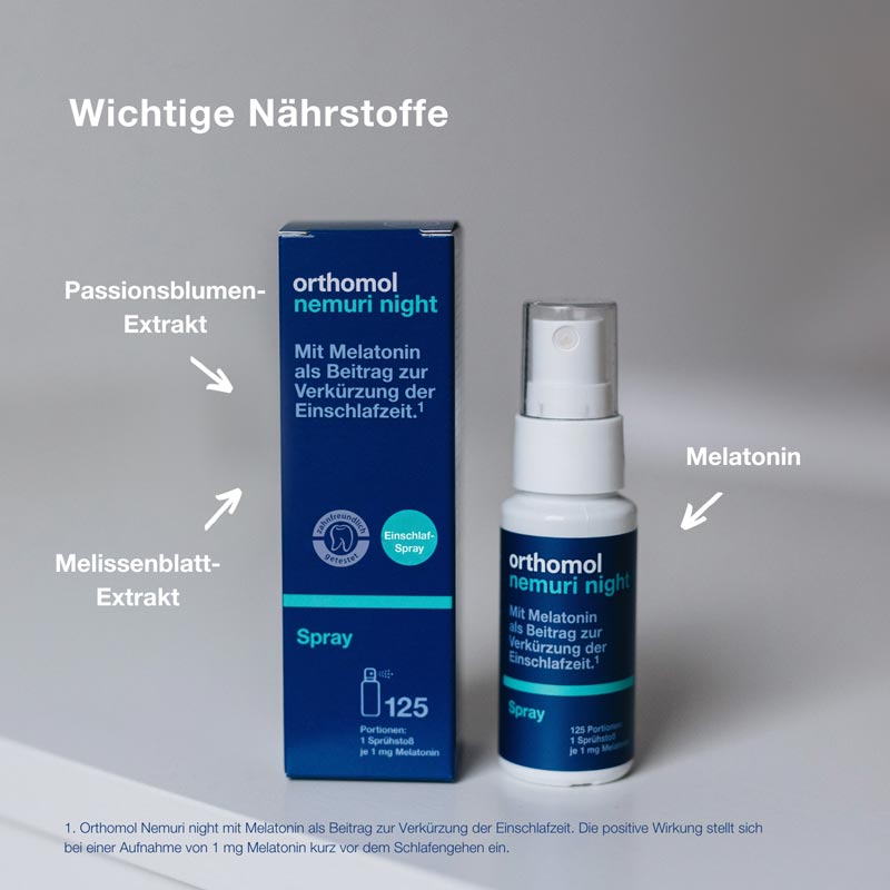 orthomol nemuri night - Einschlafspray mit Melatonin und Hopfen-Extrakt - Spray à 120 Sprühstöße