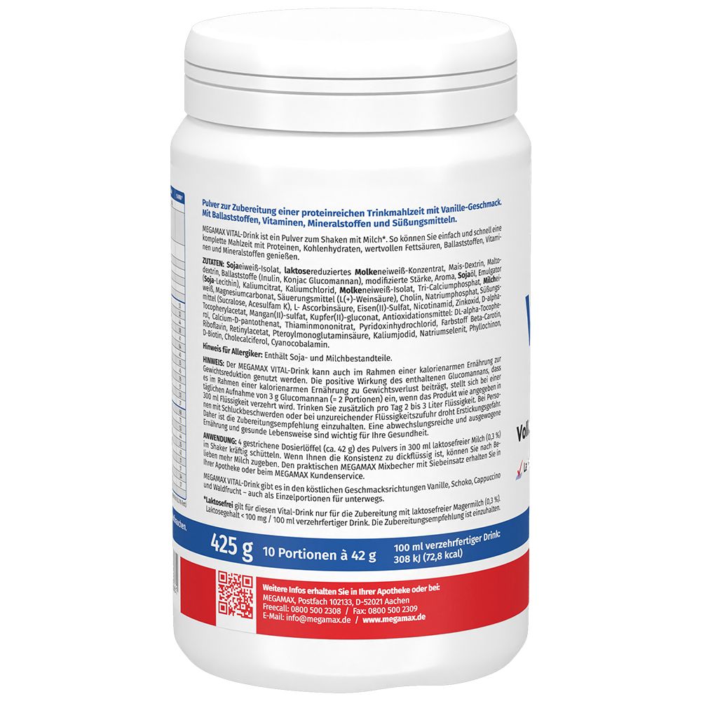 MEGAMAX VITAL-Drink Vanille 425 g Pulver