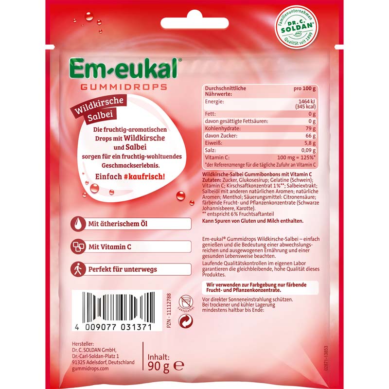 Em-eukal Gummidrops WILDKIRSCH-SALBEI zuckerhaltig 90 g Bonbons