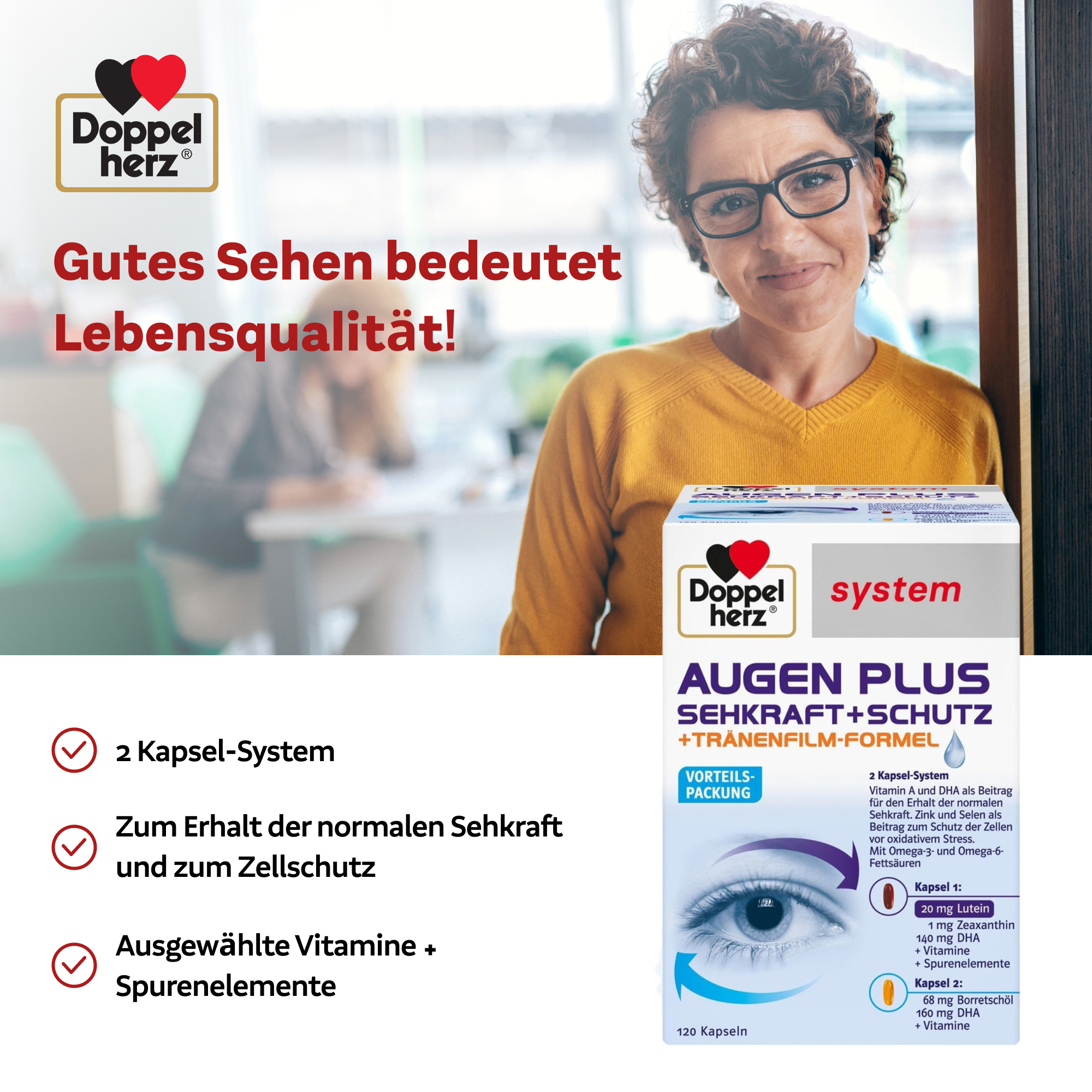 Doppelherz system AUGEN PLUS SEHKRAFT+SCHUTZ+TRÄNENFILM-FORMEL 120 St Kapseln