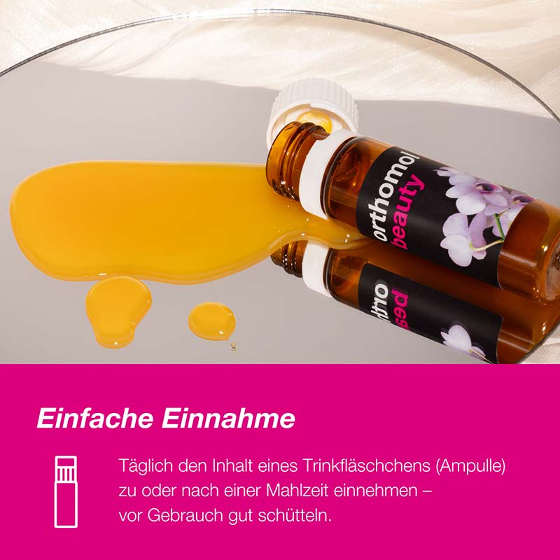 orthomol beauty für Frauen - mit Hyaluronsäure, Kollagen und Coenzym Q10 - Trinkampullen