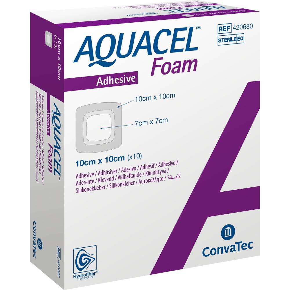 AQUACEL Foam adhäsiv 10x10 cm Verband 10 St Verband