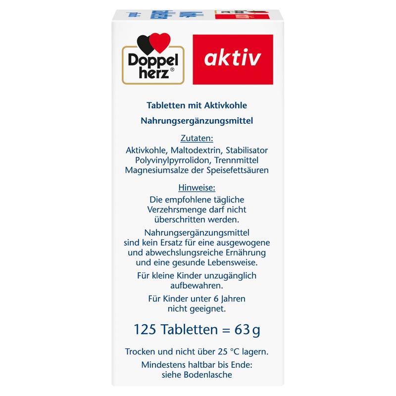 Doppelherz aktiv Kohletabletten pflanzlich 250 mg 125 St Tabletten
