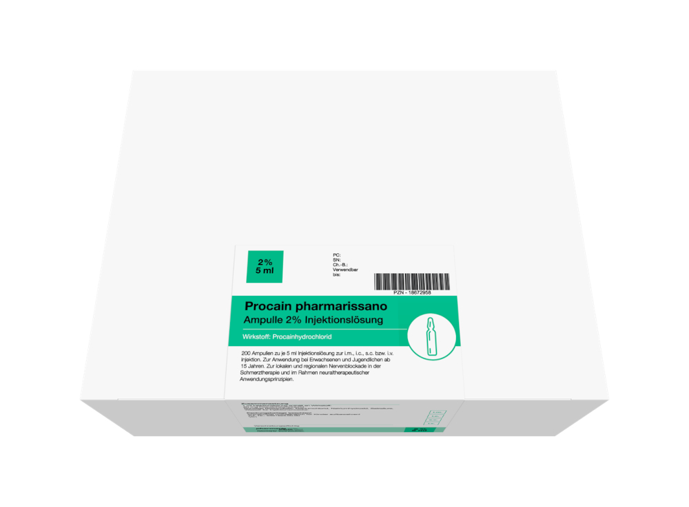 Procain pharmarissano Ampulle 2% 5ml 200X5 ml Injektionslösung
