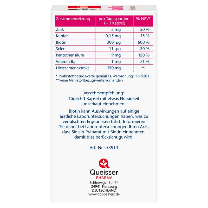 Doppelherz aktiv Haar Vital + Zink + Hirsesamenextrakt 60 St Kapseln