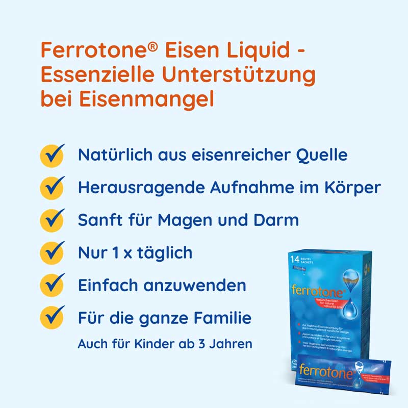 ferrotone - Nat&uuml;rliches Eisen mit Vitamin C, Apfelgeschmack 28X25 ml Beutel