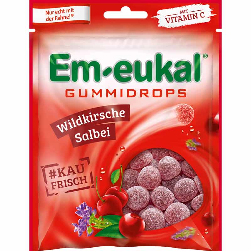 Em-eukal Gummidrops WILDKIRSCH-SALBEI zuckerhaltig 90 g Bonbons