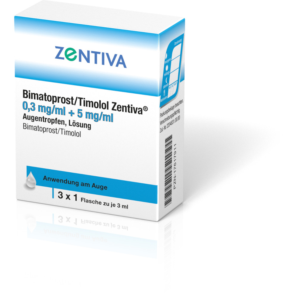 Bimatoprost/Timolol Zentiva 0,3mg/ml + 5mg/ml Augentropfen, Lösung 3X3 ml Augentropfen