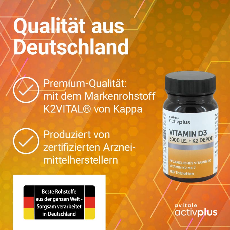 avitale activplus VITAMIN D3 5000 I.E. + K2 DEPOT  180 St Tabletten