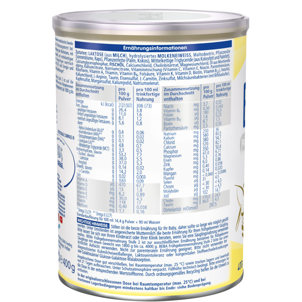 Nestle BEBA FRÜHGEBORENENNAHRUNG Stufe2 400 g Pulver