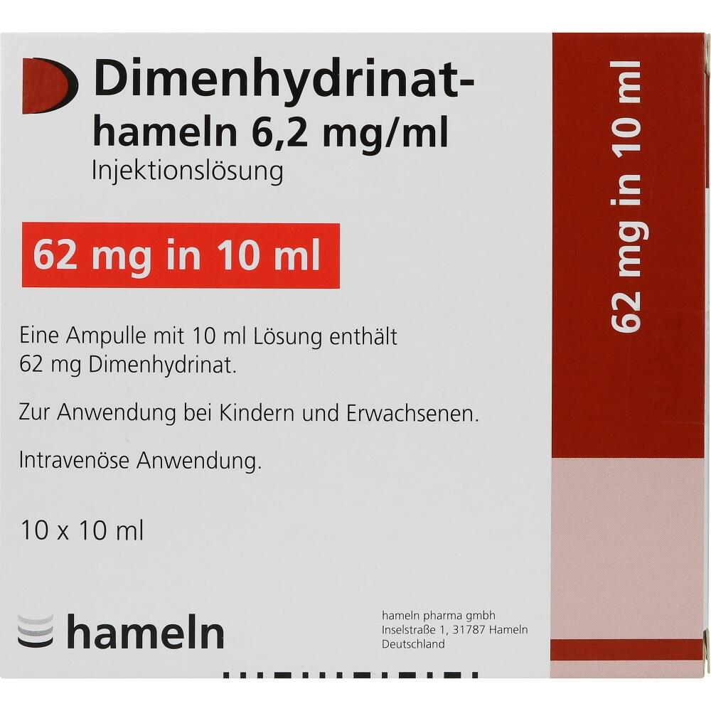 Dimenhydrinat-hameln 6,2 mg/ml 10X10 ml Injektionslösung