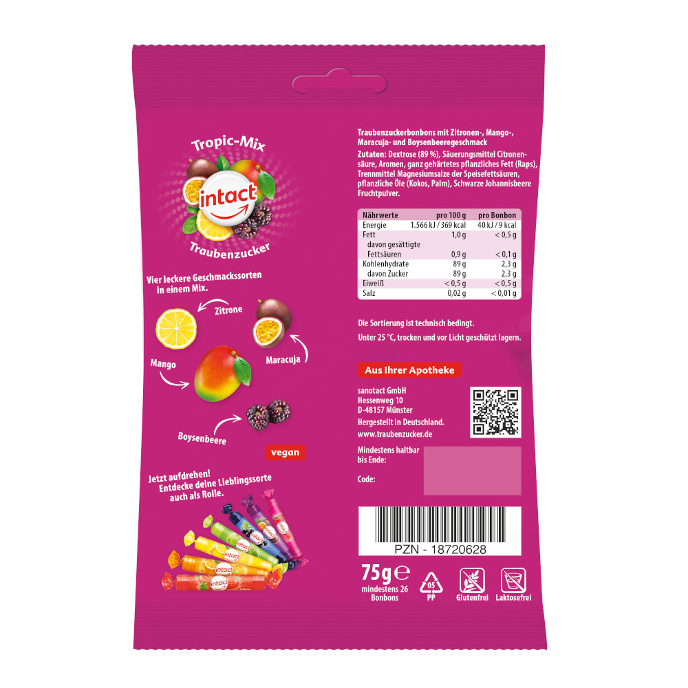 intact Tropic-Mix Traubenzucker 75 g Bonbons