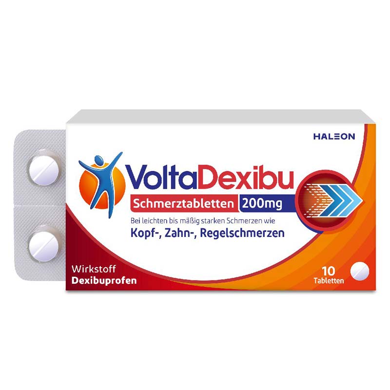 VoltaDexibu Schmerztabletten, Dexibuprofen 200 mg, Schnelle & Effektive Schmerzlinderung bei Kopfschmerzen, Zahnschmerzen, Regelschmerzen 10 St Filmtabletten