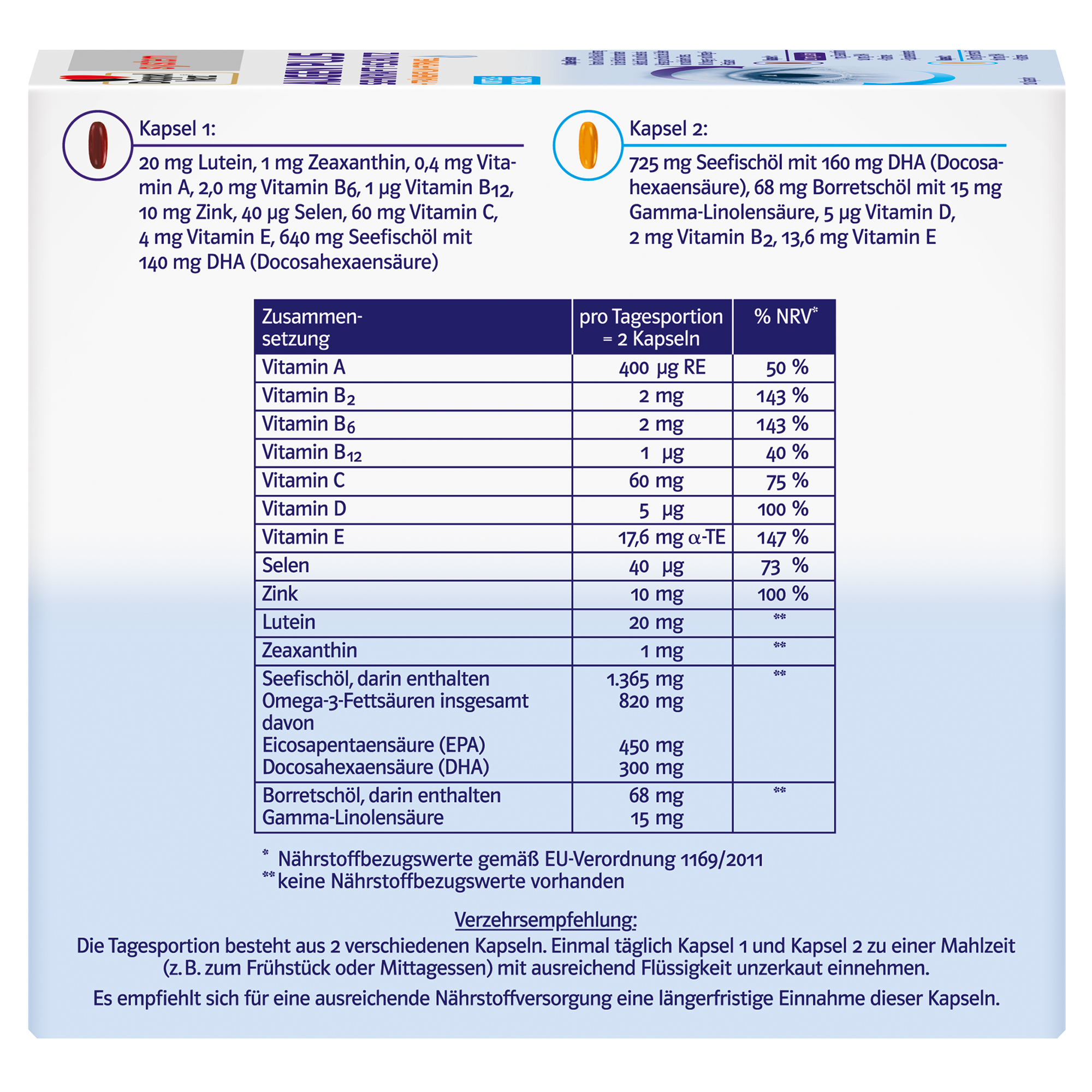 Doppelherz system AUGEN PLUS SEHKRAFT+SCHUTZ+TRÄNENFILM-FORMEL 120 St Kapseln