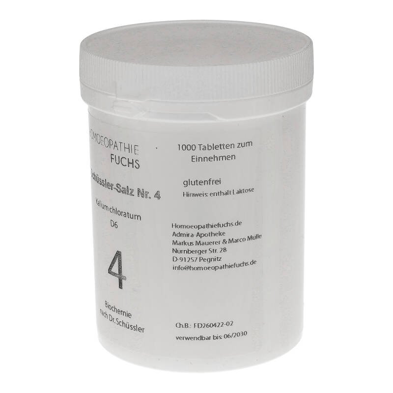 HOMOEOPATHIEFUCHS Schüssler-Salz Nummer 4 Kalium chloratum D6 Biochemie 1000 St Tabletten