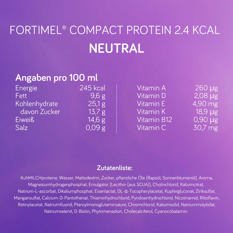NUTRICIA Fortimel Compact Protein 2,4 kcal/ml Neutraler Geschmack 4X125 ml Flüssigkeit