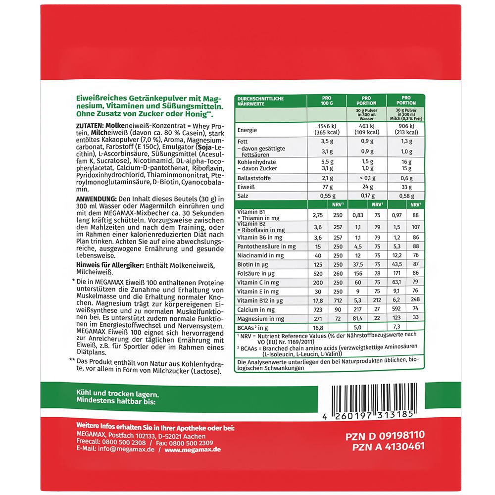 EIWEISS 100 Schoko Megamax Pulver 30 g Pulver