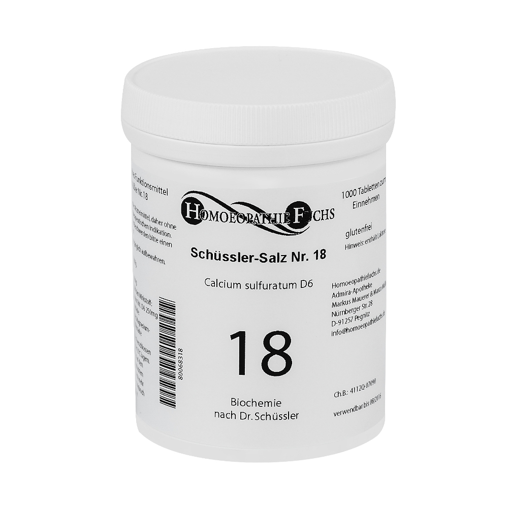 HOMOEOPATHIEFUCHS Schüssler-Salz Nummer 18 Calcium sulfuratum D6 Biochemie 1000 St Tabletten