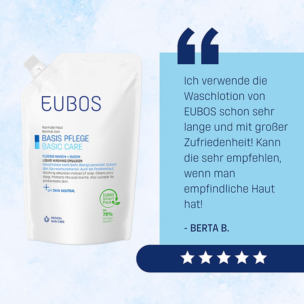 EUBOS Normale Haut BASIS PFLEGE FLÜSSIG WASCH + DUSCH Nachfüllbeutel unparfümiert 400 ml Flüssigkeit