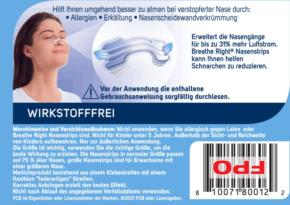Breathe Right BESSER ATMEN NASENSTRIPS TRANSPARENT 30 St Pflaster