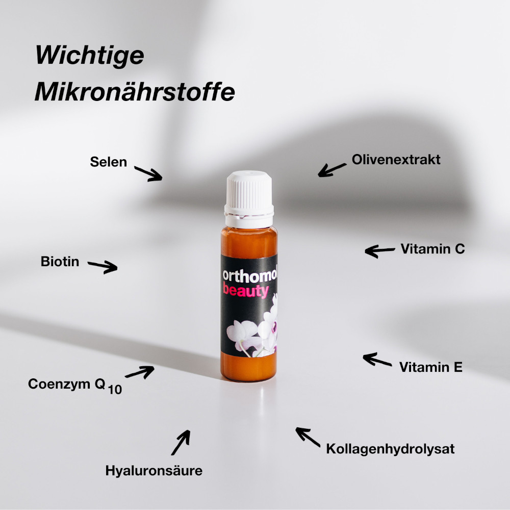 orthomol beauty für Frauen - mit Hyaluronsäure, Kollagen und Coenzym Q10 - Nachfüllpackung mit Trinkampullen