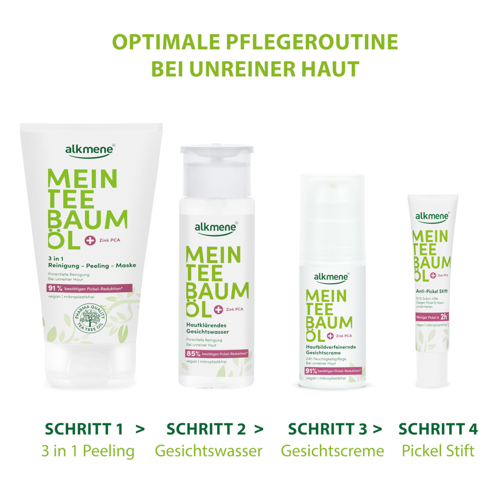 alkmene MEIN TEEBAUMÖL 3 in 1 Reinigung - Peeling - Maske 150 ml Tube