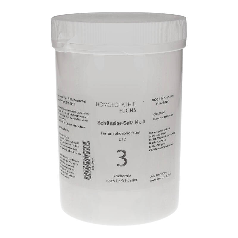 HOMOEOPATHIEFUCHS Schüssler-Salz Nummer 3 Ferrum phosphoricum D12 Biochemie 4000 St Tabletten