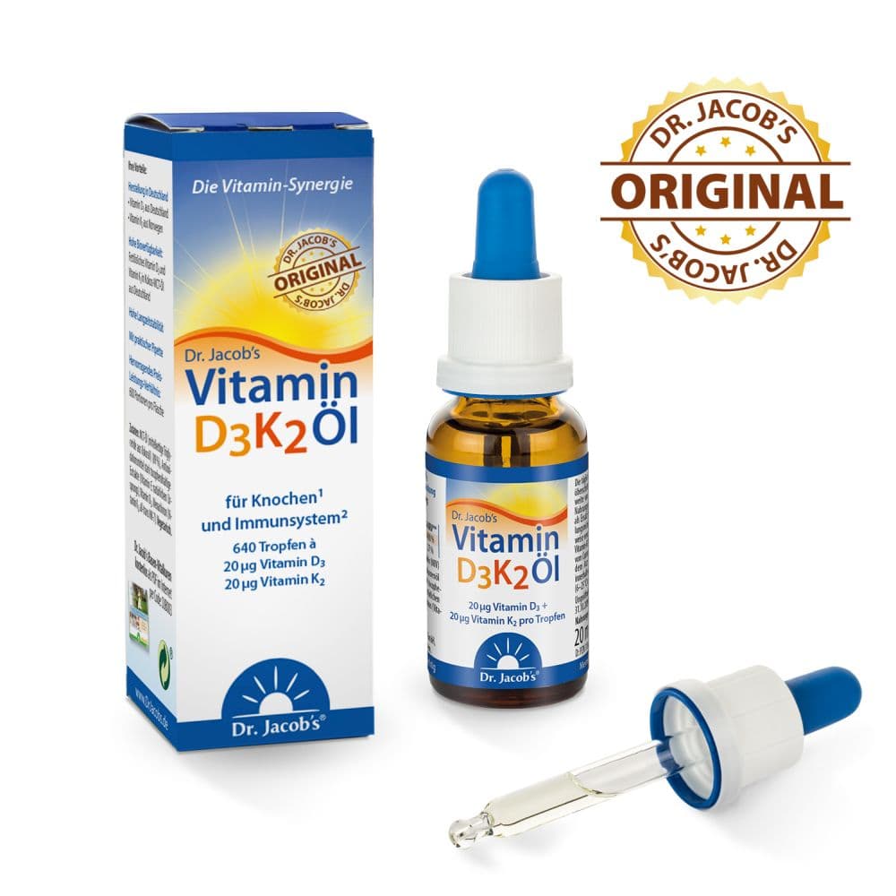 Dr. Jacob's Vitamin D3K2 Öl 800 IE/20 mcg D3+K2 640 Tropfen